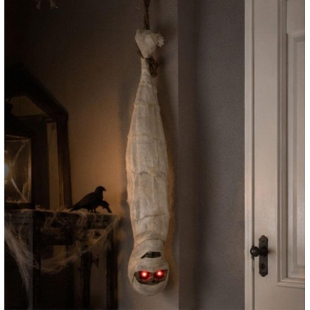 Hanging Cocoon Corpse Halloween Prop Light Up Red Eyes Zombie Mummy Decor